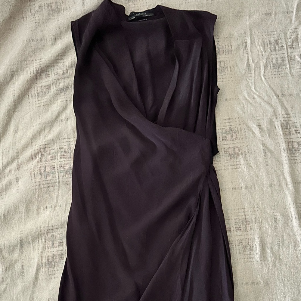 All Saints Deep Purple Silk Wrap Dress